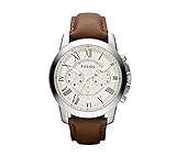 Fossil Men's 44mm Grant Roman Watch With Leather Strap