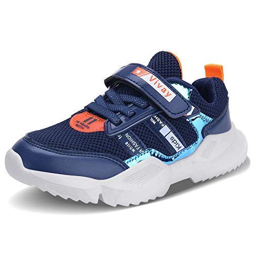 Vivay Boys Lightweight Sneakers Breathable Running Shoes Walking Shoes Fashion Sneakers for Boys Size 12 Blue