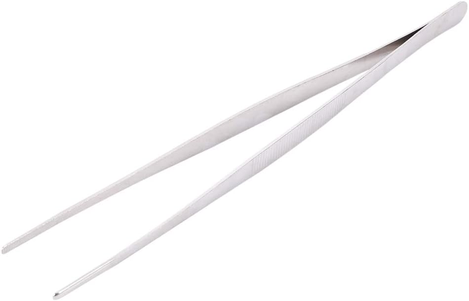 Diyiming Stainless Steel Long Straigh Food Tong Tweezer Chef Cooking Utensil Precision Serrated Tip Medical Beauty Utensil DIY Tools