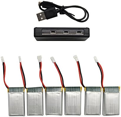 6Pcs 750mAh 20C battery with 6-Port Quick Charger for Syma X5 X5C X5A X5SW X5C-1 &UDI U45 U42 U42W RC quadcopter, Overcharge protection and Faster Charging Speed