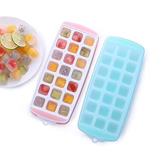 3 PACK Ice Cube Trays with Lids Easy-release Silicone Square Mold with Cover Baby Food BPA Free (1 inch Cube)