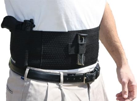 Side Draw Belly Band Gun Holster with Dual Magazine Pouch. Left or Right Hand Draw Concealed Carry