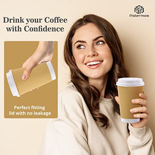 Palermos [16 oz90 Pack] Disposable Coffee Cups with Lids 16 Oz To Go