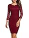 ACEVOG Women Ladies Package Hip Knee Length Floral Lace Pencil Party Dress (X-Large, Wine Red)