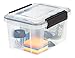 IRIS USA WeatherPro 6 Qt Storage Bins with Lids, 6 Pack, BPA-Free Plastic Gasket Box with Tight Latch and Seal, Stackable Nestable Tote Tub - Clear/Black