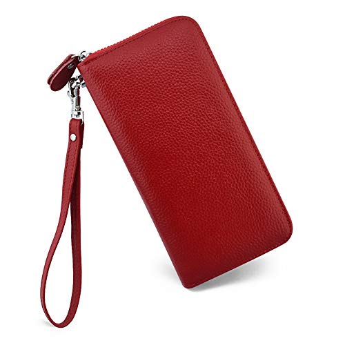 Womens Wallet RFID Blocking Genuine Leather Zip Around Wallet Clutch Wristlet Travel Long Purse for Women
