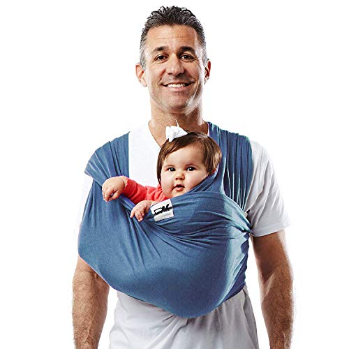 Baby K'tan Original Baby Wrap Carrier, Infant and Child Sling - Simple Wrap Holder for Babywearing - No Rings or Buckles - Carry Newborn up to 35 lbs, Denim, L (W dress 16-20 / M jacket 43-46)