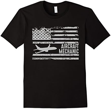 Mens American Aircraft Mechanic United States Flag Gift T-Shirt XL Black