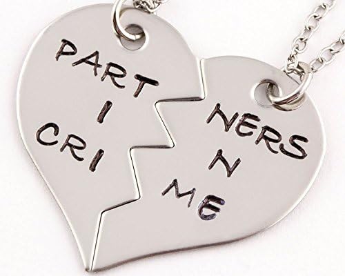 2 Piece Partners In Crime Split Heart Necklace Set | Best Friend Jewelry | Gift for Best Friend | Stainless Steel | BR