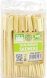PPS ECO 100 x Wooden Flat Paddle Burger Skewers 15cm Bamboo Sticks view 1