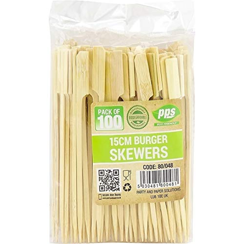 100 x Wooden Flat Paddle Burger Sandwich Skewers - 15cm Bamboo Sticks, 100% Compostable and Biodegradable Barbeque, Kebabs, Cocktails Buffet Party