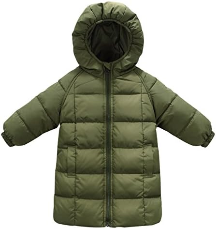 DiNuoTongXing Girls Long Downcoat Spring Windproof Puffer Trendy Outwear with Hooded Zip Up Jacket for Kids 5-6T Green