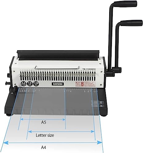 RAYSON TD-1500B34 Wire Binding Machine, 3:1 Pitch 34-Hole, 15-Sheet Punching & 120-Sheet Binding Capacity | Manual Punch Binder for Professional Reports, best choice for office and studio