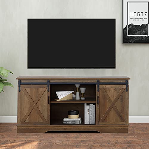 GHQME Sliding Barn Door Farmhouse TV Stand，58 Inch Storage Table，Wood