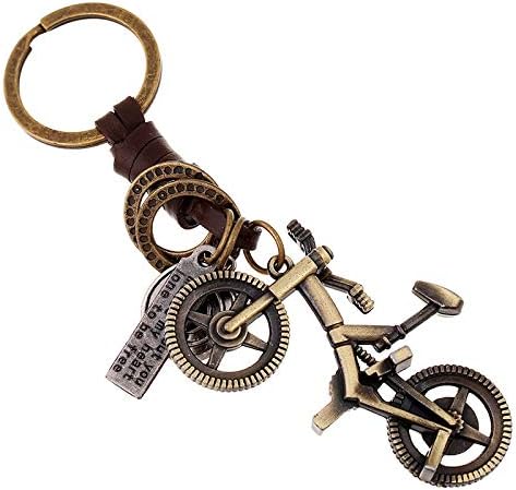 SHENJINGLI Keychain Retro alloy bicycle woven leather pendant leather keychain for Car Keys Boys Girls Men Women