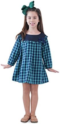 Marakitas Toddler &amp; Girl Long Sleeve Spring Casual Party Dress (Blue &amp; Green, 4T)