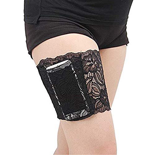VIEEL Womens Lace Non-Slip Concealed Thigh Holster Thigh Garter with Purse Phone Security Pockets (Black-M) - Thumbnail 7
