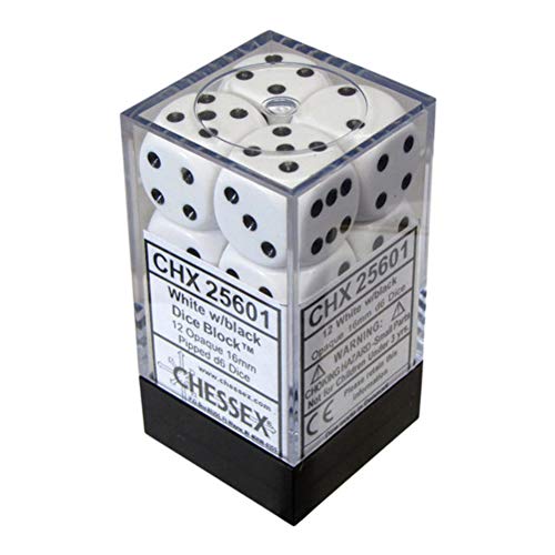 Chessex CHX25601 Dice-Opaque: 12D6 White/Black Set, One Size, Multicolor