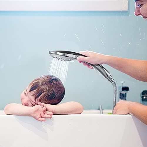 VEHHE Duschkopf mit Schlauch 1,5m, Chrome 5 Strahlarten Duschbrause, Hochdruck Dusche Sparduschkopf, Wassersparend Handbrause für Erwachsene Kinder Hausetiere 8