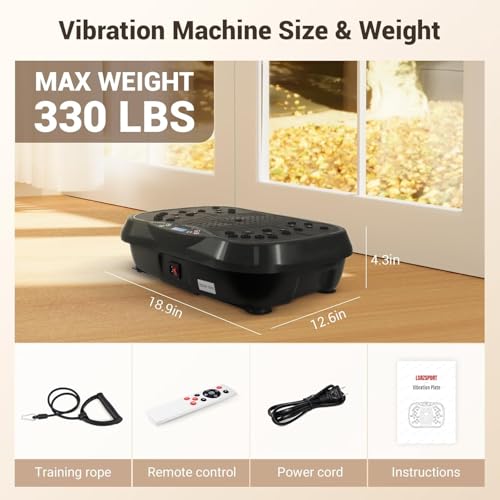 Skade Vibration Plate, Exercise Machine Vibration Plate for Lymphatic Drainage Weight Loss, Waver Vibration Plate 330lbs Capacity 6 Preset Modes 120 Level with Loop Belt（black）