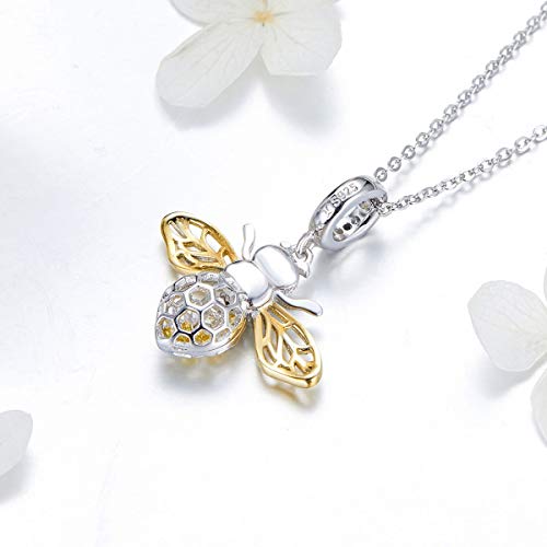 BAMOER Bee Charm Sterling Silver Charm Honey Bee Bracelet Necklace Lovely Lucky Charms Pendant Bee DIY Jewelry for Women