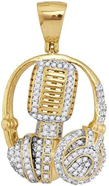 10kt Yellow Gold Mens Diamond Mic Headphone DJ Music Charm Pendant 1.00 Cttw