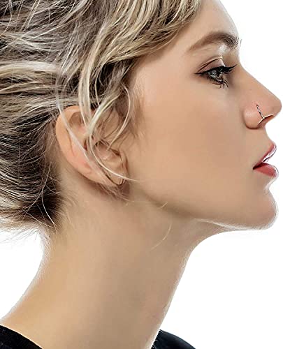 6 Pcs G23 Titanium Body Piercing Rings Hoop 16g 18g Ear Lip Septum Nose Ring Body Piercing Jewelry for Women Men Girls, Gold/Rose Gold/Silver/Black/Blue/Rainbow (18 Gauge, 8mm)