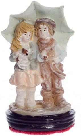 Dollhouse Miniature Statue of Couple Under an Umbrella by Falcon Miniatures