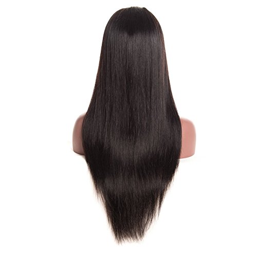 HC Straight 360 Lace Frontal Wig with Natural Hairline and High Ponytail Peruvian Virgin 360 Lace Frontal Human Hair Wigs for Black Women 150% Density Natural Color (18inch)