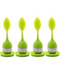 Set of 4 Tea Infuser Leaf Strainer Handle with Steel Ball Silicone Leaf Lid (Green) By Xcellent Global