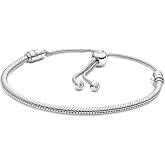 PANDORA Moments Snake Chain Slider Bracelet - Charm Bracelet for Women - Sterling Silver with Clear Cubic Zirconia - 11"
