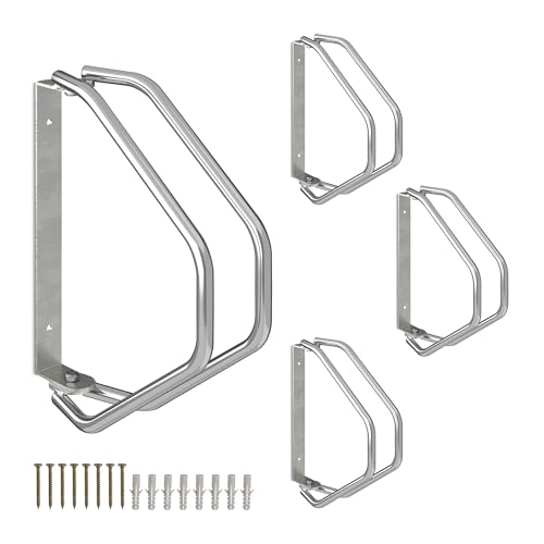 Relaxdays Bicycle Stand, Set of 4, Wall Mount, Steel, 180° Rotatable Bicycle Carrier for 1 Bike, Silver