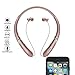 Bluetooth Headphones Retractable Earbuds Neckband Wireless Headset Sports Sweatproof Earphones with Mic (Bluetooth 4.1,Noise Cancelling , 14 Hours Play Time) (Rosegold)