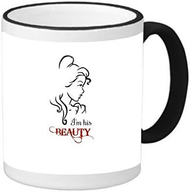 I'm His Beauty 11 ounce Black Rim/Handle Ringer Ceramic Coffee Mug Tea Cup by LE Prints