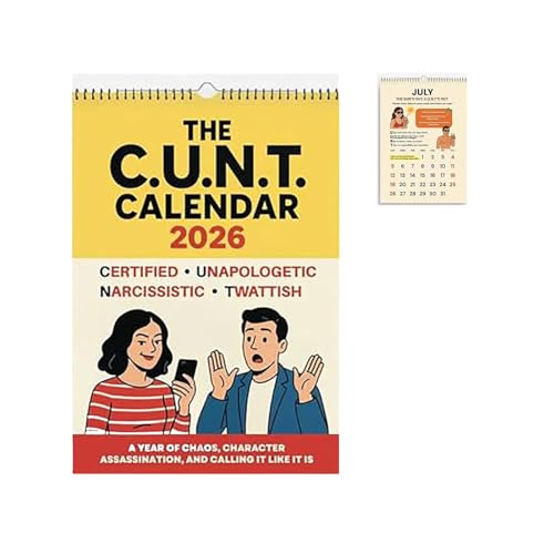 The C.U.N.T. Calendar 2026 – Funny Rude Wall Calendar for Adults, 12-Month Sarcastic Gag Gift for Friends, Office Humor Hanging Calendar, Bold Swear Word Attitude Planner for Home or Work