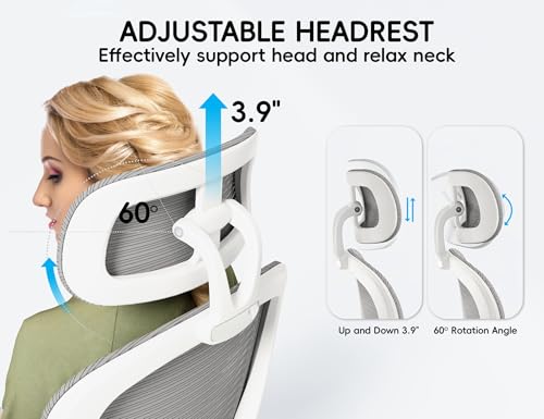 TRALT Office Chair - Ergonomic Office Chair with Back Support, Computer Chair - Home Office Desk Chairs, 330lbs Wide Seat Big and Tall Office Chairs with Headrest, Comfy Desk Chairs (White Grey)
