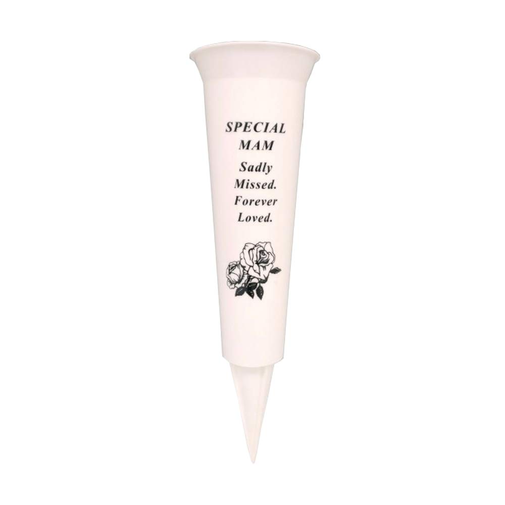 Graveside Memorial Vases/Flower Holders Ornament, Engraved with a Funeral Verse | A Personalised Plastic Spike Grave Decoration Ornament for your Loved Ones (Mam) — image 1