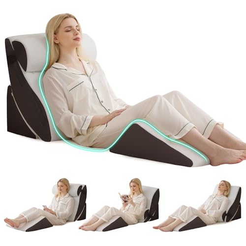 Bambulex 4PCS Wedge Pillow Set for After Surgery, Orthopedic Bed Wedge Pillow for Back Pain Relief, Sitting Up in Bed, Acid Reflux, Adjustable Post Surgery Pillows for GERD, Snoring, White/Grey