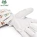 Worth Garden Cute Pigskin Leather Canvas Work Gloves Breathable Lightweight Gardening Gloves for Women Fingertips Protection Adorable Potted Pattern - Gift for Gardeners
