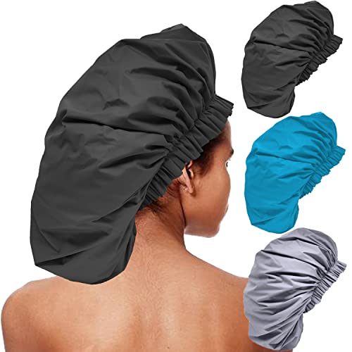 ELEBOX Large Shower Cap 3 Pack Oversized Shower Cap for Long Hair Waterproof Bath Cap Reusable Hair Caps for Women Hair Protection