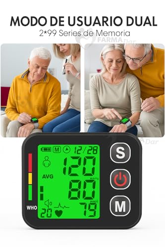FARMADAR Baumanómetro de Muñeca Digital, Monitor de Presión Arterial Automático con Pantalla LED | Medición Precisa y Rápida, Compacto y Fácil de Usar (Negro)