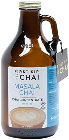 Masala Chai Tea Concentrate in Amber Reusable Glass Growler Makes 12 Gallon Ounce First Sip of, 32 Fl Oz, The Spice Hut