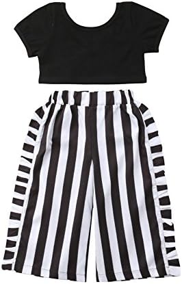 Toddler Baby Girls T-Shirt Crop Tops+High Waist Striped Pants Kids Summer 2Piece Outfits Clothes Set