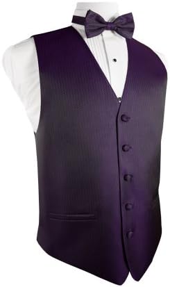 Cardi Men's Herringbone Tuxedo Vest and Bowtie, XXX-Large, Plum