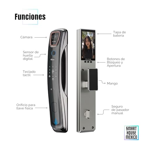 Cerradura Electrónica Inteligente Wifi De Seguridad. Con Reconocimiento Facial, Timbre y 6 Métodos De Apertura: Cara, Huella, Códigos, Tarjetas, Aplicación, Llave. Spectrum