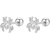 Cute 18g Spider Screw Back Halloween Small Stud for Women Men Sensitive Ear Punk Stainless Steel Gold Silver Plated Animal Little Tiny Mini Sleeper Cartilage Tragus Studs Fashion Jewelry for Party