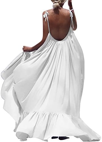 TiTCool Womens Maxi Dresses Sleeveless Backless Big Ruffle Hem Long Dress for Evening Party Beach