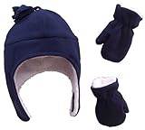 N'Ice Caps Little Boys and Baby Sherpa Lined Warm Fleece Pilot Hat Mitten Set