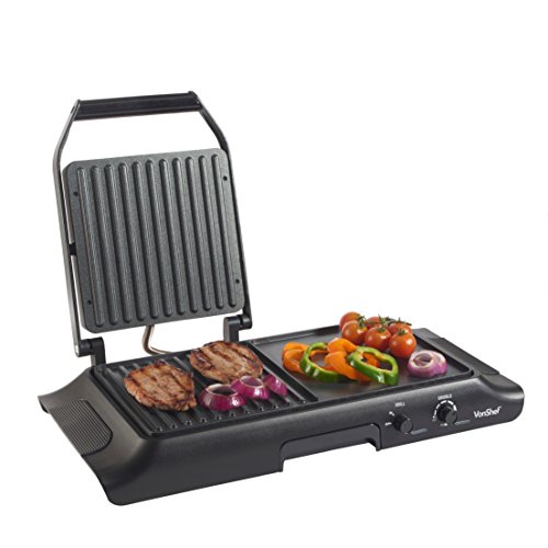 VonShef Electric Indoor Contact Grill Griddle, Sandwich, Panini Press