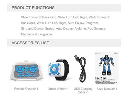 Jeeke Intelligent Robot, Remote Controller Or Smart Watch Control Auto-follow Dancing Toys for 8+ Year Old Boys with LED Flashing Lights (Blue, 10.8x7.87x3.74inch) - Thumbnail 4